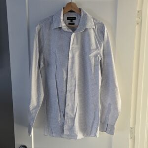 Jones New York Light Blue and White Plaid Dress Shirt